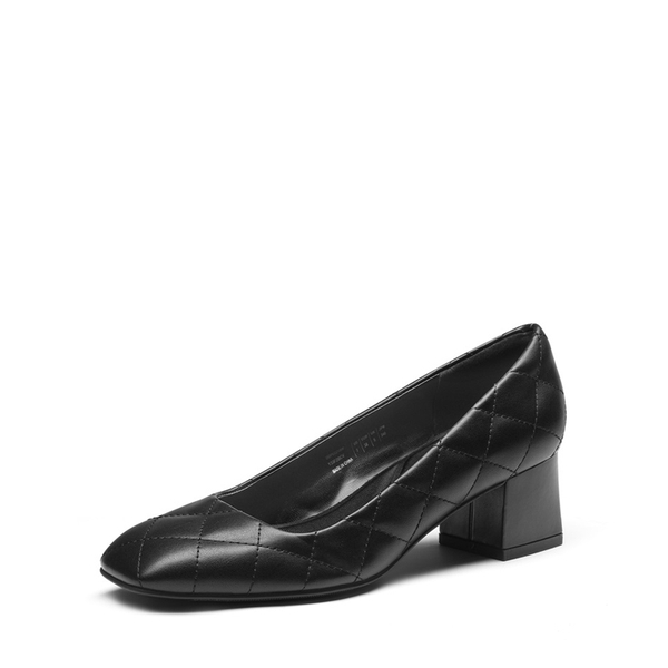 Square Toe Low Heel Pumps - BLACK PU -  0